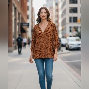 NWT Entro Brown Leopard Print Top Sz 1X